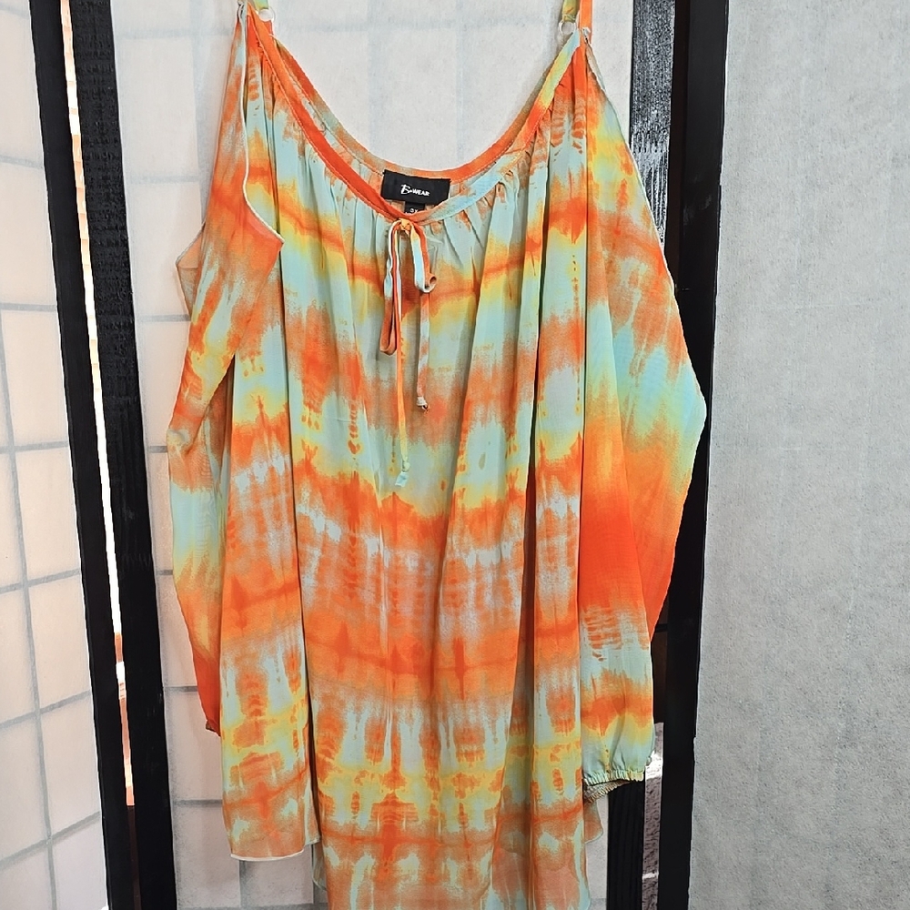Orange and Blue Tie-Dye Women's Top